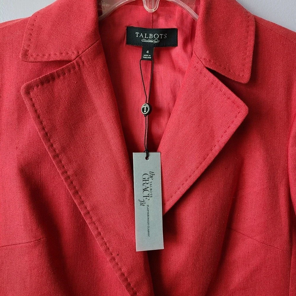NWT Talbot's Women's Red/Coral Linen Blend One Button Blazer Career Office Sz 4 - Picture 2 of 10